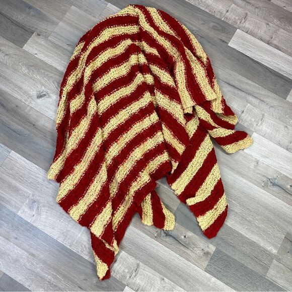 Striped Boucle Knit Afghan Blanket Red Beige Boho 58 x 58 - Picture 2 of 7